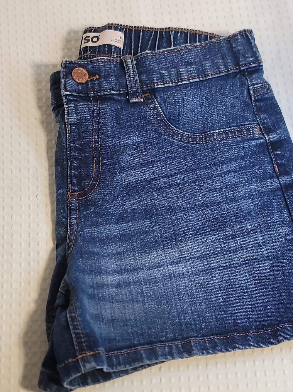 SO Blue Denim Shorts with Contrast Gold Stitching